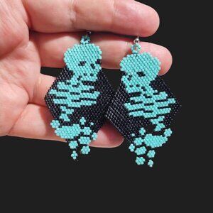 Handmade Beaded Skeleton Dangle Earrings